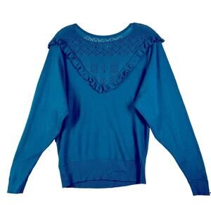 Joseph A Sweater Womens Medium Teal Ruffle Knit